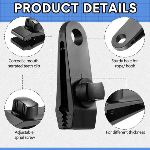 Close-up details of All In One Tarp Clip Set Built Tough With Heavy Duty Clips And Ball Bungee Cords 72 Piece Pack showing clip design
