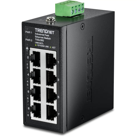 Industrial 8 Port Fast Ethernet DIN Rail Mini Switch With IP50 Rated Housing And 1.6Gbps Switching Capacity front view