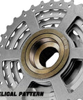 Close-up of 8 Speed Bike Freewheel 13 32T for Mountain Folding and Commuter Bikes Beefed Up Steel With Smooth Rotation showing helical pattern