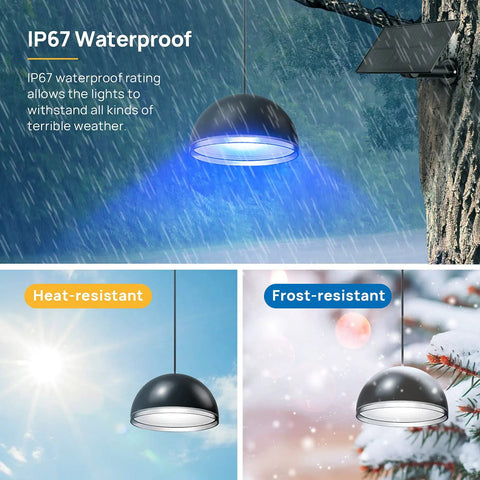 Three In One Solar Powered Pendant Light Multicolor RGBW Dusk To Dawn Outdoor Shed Barn Light With Five Meter Cord IP67 Waterproof
