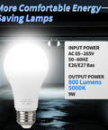 LED Light Bulbs For Garage Door Opener 5000K White 9W E26 Base Two Pack Fits Most Garage Door Openers No Fuss Install Energy Efficient Bright Flood Lighting For Fast Night Access showing bulb design and specifications