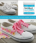 Before and after of white sneakers treated with Liquid Vinyl Gel Coating For Fabrics Waterproof And Stain Resistant 8.68 Oz.
