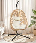 Egg Chair With Stand Outdoor Patio Wicker Hanging Chair Hammock Swing Seat Cozy Ergonomic Design With Thick Cushion 350 Lbs Capacity