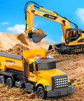 Two Pack Construction Truck Toys for Kids Ages 3 to 8, Moveable Claw Excavator and Lifting Dump Truck with Lights and Sounds