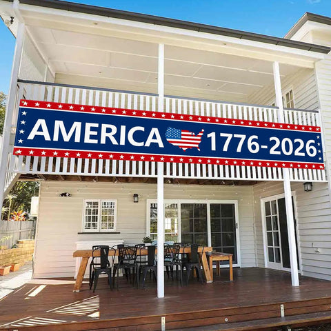 Oversized 120 By 20 Inch Patriotic Anniversary Banner 250th Celebration America 1776 2026 US Birthday Pride Outdoor Porch Decor