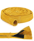 Coiled leather welding cable sleeve with adjustable velcro closure, 3.6M durable shield, heat resistant for MIG plasma cables.