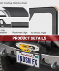 Matte Black Stainless Steel License Plate Frames For Front And Rear Mounting, Slim 4 Hole Design visible on vehicle rear