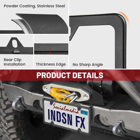 Matte Black Stainless Steel License Plate Frames For Front And Rear Mounting, Slim 4 Hole Design visible on vehicle rear