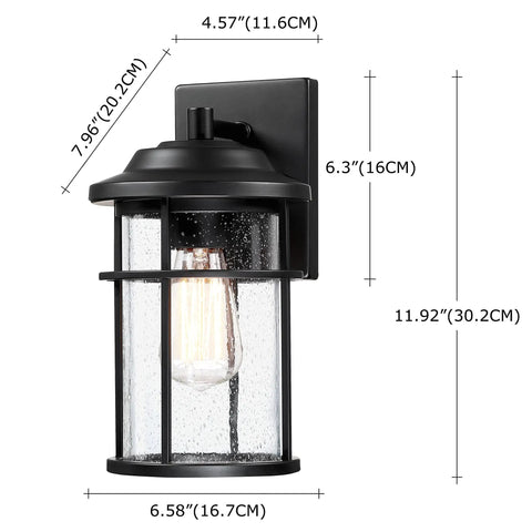 Dimensions of Durable Outdoor Wall Lights For House Exterior Waterproof Sconce With Seeded Glass Shade Anti Rust Black