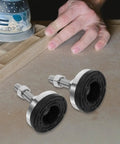 Heavy Duty Adjustable Leveling Feet Set For Shelving, Machinery, Tables, And Furniture, Stainless Steel Legs laying on surface