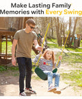 Two Pack Outdoor Swing Seats With 66 Inch Rust Resistant Heavy Duty Chains For Backyard Playground Replacement Anti Slip EVA Seats Supports Up To 330 Lb For Kids And Adults Green with father and daughter using one swing