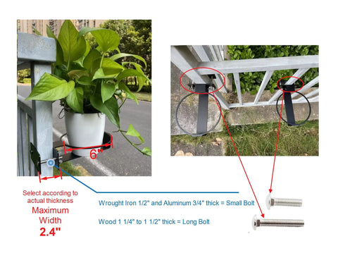 Heavy Duty Iron Black Flower Pot Holder For Railing And Fence 6 Inch Round Pot Bracket Kit Outdoor Hanging Mount Universal Fit Supports Up To 20 Lbs 2 Pack