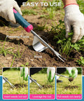 Stainless Steel Weed Puller Tool With Leverage Base And V Shaped Forks For Deep Root Removal and Easy Weeding in use