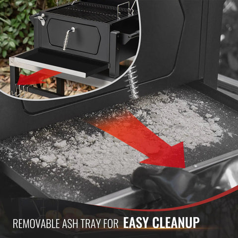 Portable Charcoal Grill With Warming Rack, Tabletop Outdoor Grill for Camping, 303 Sq In Cooking Area, ash tray shown