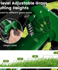 14 Inch Manual Push Reel Lawn Mower With 5 Steel Blades, Adjustable Cutting Height From 1.06 To 2 Inches height adjustment lever