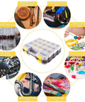 Double Sided 34 Compartment Hardware Organizer Box With Removable Dividers Transparent Durable Plastic Case For Nuts Bolts Screws Nails And Small Hardware Yellow shown in various use settings.