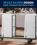 Hercules Series White Padded Folding Chair Set Of 4 on wheeled cart, ideal for weddings, parties, conferences, and home gatherings