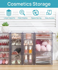 Crystal Clear 16 Drawer Acrylic Organizer Set For Office Supplies, Makeup, Jewelry And Craft Storage displayed with cosmetics