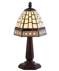 12 Inch Brown Tiffany Style Table Lamp With Ivory Cream Stained Glass Shade, Vintage Handcrafted LED Bedside Lamp on white background