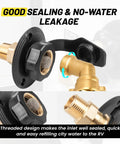 City Water Inlet For RV With Lead Free Brass And Check Valve, Three Quarter Inch NH Female To One Half Inch NPT Male Connection, Water Fill Inlet Flange Replacement For Camper Trailer Motorhome And Marine Use, threaded brass close-up