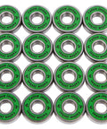 Premium Inline Skate Bearings 608 ABEC 9 Jungle Green Pack Of 16 displayed in grid formation for smooth fast rolling on rinks and streets