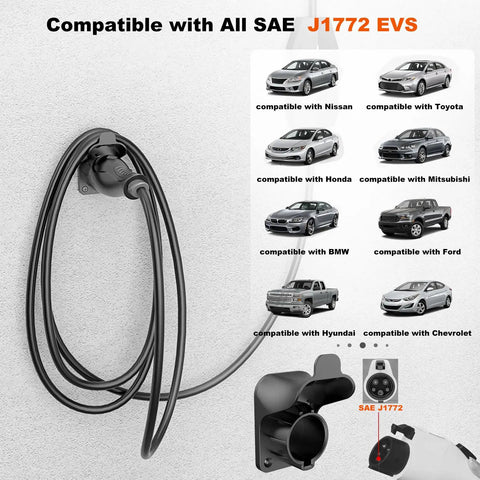 Slick Wall Mount EV Charger Holder For J1772 Plugs And Connectors Cord Organizer featuring secured J1772 cable.