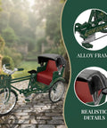 Deadset Cool Design 1:12 Scale Alloy Tricycle Model And Three Wheeled Rickshaw Miniature Figurine In Green detailed with realistic features.