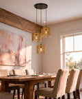 milaruoro Farmhouse Pendant Light Fixture, 3 Light Black Wood Pendant Lighting, 17.7" Wooden Chandelier over dining table.