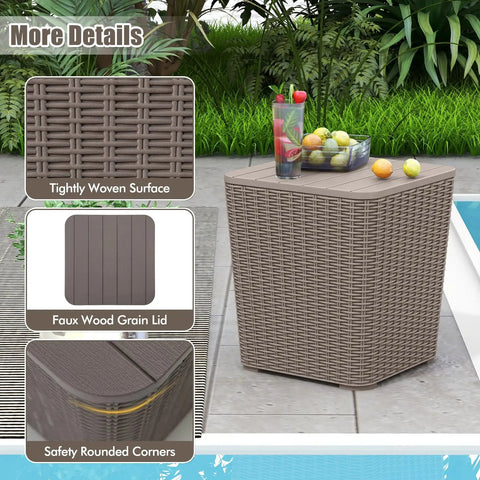 11.5 Gallon Waterproof Deck Box With Removable Lid And Faux Rattan Side Table For Outdoor Patio Storage All Weather Furniture
