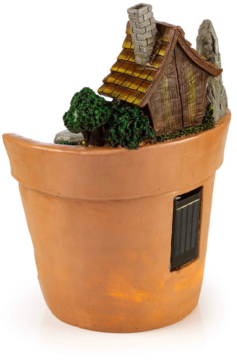 Flower Pot Garden Cottage Solar Light For Outdoors Cozy Outdoor Yard Lantern With Flickering LED Glow and Solar Powered Vibe