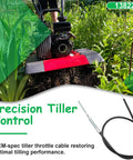 Throttle Cable Replacement For Front Tine Tillers And Cultivators Fits Versa 20015 And Vector Models displayed with tiller in field