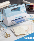 Electric Automatic A4 Die Cutting And Embossing Machine With Complete Accessory Kit on a work surface, showing power interface and handle.