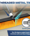 Heavy Duty Workhorse 18 Inch Push Broom With Extended Handle And Tough Six Row Bristles for efficient dust removal.