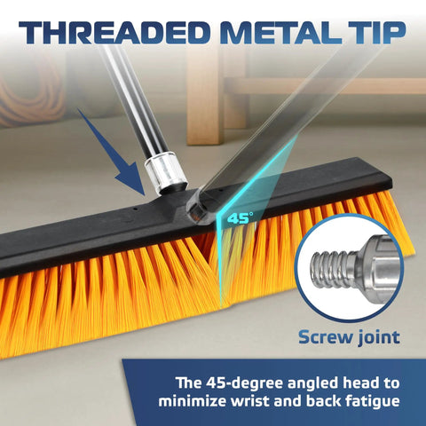 Heavy Duty Workhorse 18 Inch Push Broom With Extended Handle And Tough Six Row Bristles for efficient dust removal.