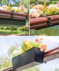 Railing Planter Set For Outdoor Plants 16 Inch Metal Rectangular Window Boxes With Adjustable Brackets mounted on railing