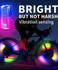 Cyclist with Rechargeable Bike Wheel Lights 2 Pack Weatherproof Spoke Lights For All Wheel Sizes Seven Color Changing With Motion Sensor Auto On Off