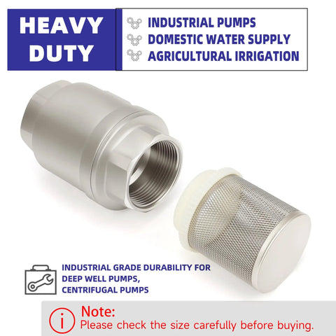 Foot Valve With Filter 2 Inch NPT Stainless Steel Bottom Valve Spring Vertical Check Valve Keeps Gunk Out And Prevents Backflow