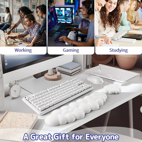 Cloud Wrist Rest Keyboard Pad With Memory Foam And PU Leather For Palm Support on PC desk with keyboard and mouse