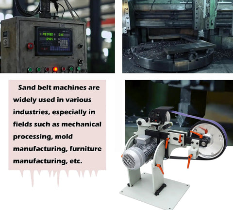 Heavy Duty Variable Speed Belt Sander And Rock Solid Grinder For Fast Knife Sharpening Rust Stripping And Slick Metal Finishing On A Compact Foldable Stand showcased in workshop setting.