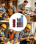 Self Locking Drill To Angle Grinder Adapter In Carbon Steel For Safe Quick Tool Swaps Rock Solid For Metalworking Woodworking And Finishing Projects For Versatile Use Across Jobs shown with drills and screwdrivers