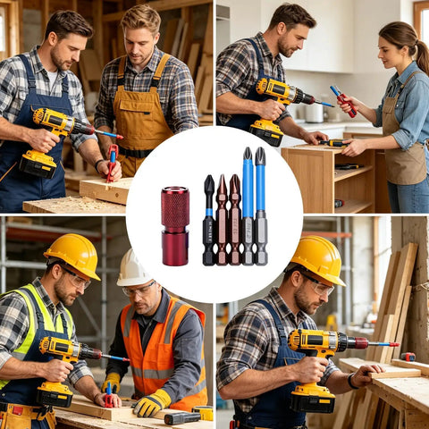 Self Locking Drill To Angle Grinder Adapter In Carbon Steel For Safe Quick Tool Swaps Rock Solid For Metalworking Woodworking And Finishing Projects For Versatile Use Across Jobs shown with drills and screwdrivers