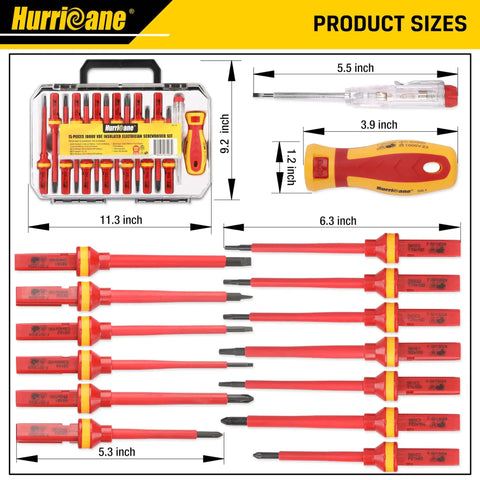 1000V Insulated Electrician Screwdriver Set, 15 Piece Pro Kit With Interchangeable Bits, Magnetic CRV Tips displayed.