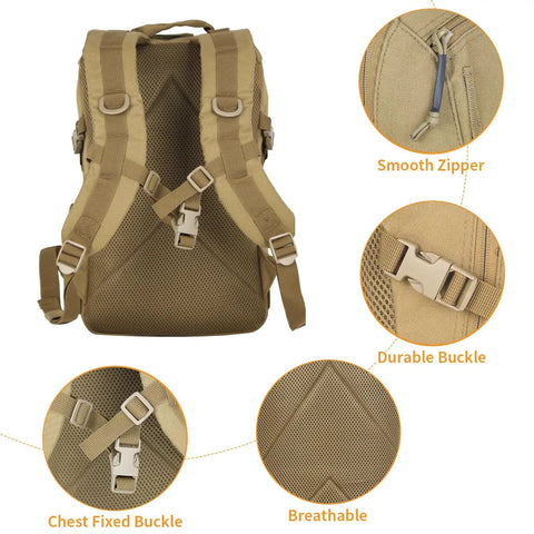 Back view of Compact 12L Tactical Backpack For Outdoor Adventures, showing Molle straps, breathable mesh, and durable buckles.