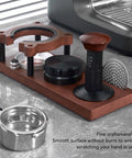 Level Up Your Daily Grind With This Premium Solid Wood Coffee Tamper Station Universal 58mm Portafilter Holder on kitchen counter.
