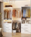Premium Modular Closet System With Twelve Roomy Drawers Expands Effortlessly From Eight To Twenty One Feet No Sweat Setup Tailors Your Custom Walk In Wardrobe Organizer with hanging clothes and drawers.