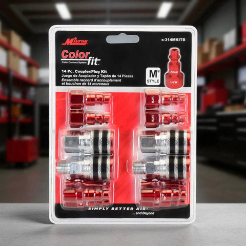 M Style Quick Connect Coupler And Plug Kit With Rubber Bumpers, 1 Quarter Inch NPT Hose Fittings For Air Tools And Compressors, 14-Piece Durable Steel Sleeve in packaging