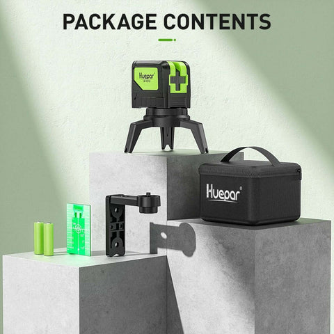 Package contents of 2 Plumb Dots And Cross Line Laser Level With 180 Degree Wide Angle 2 In 1 Green Self Leveling Laser Tool