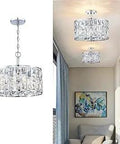 Farmhouse Crystal Convertible Chandelier And Semi Flush Mount Lighting In Chrome With Cylinder Drum Shade in room setting