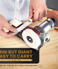Pro Mini Belt Sander And 15 Degree Belt Grinder With Seven Speeds For Knife Sharpening Woodworking Metalworking Jewelry Diy Sanding Polishing powered by a sleek motor in use.