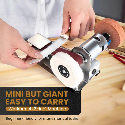 Pro Mini Belt Sander And 15 Degree Belt Grinder With Seven Speeds For Knife Sharpening Woodworking Metalworking Jewelry Diy Sanding Polishing powered by a sleek motor in use.